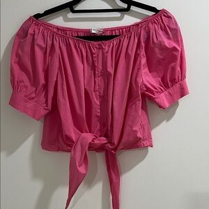 🌸3/$20 - Made in Italy Women’s Blouse Cotton Tie Front Buttons Puff Sleeves